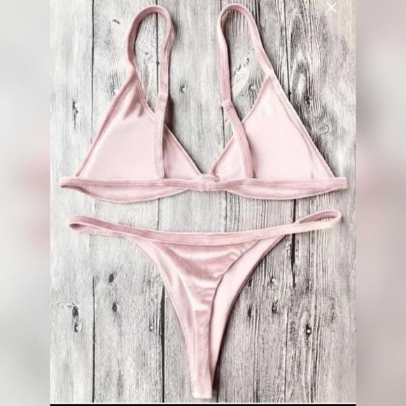 Cami Velvet String Thong Bikini Set - Pink - Picture 3 of 3